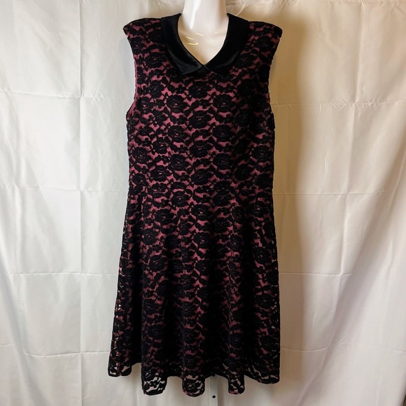 Betsey Johnson Dress 14 Black & Pink Velvet Lace Dark Romantic Whimsigoth Lined - Picture 1 of 12